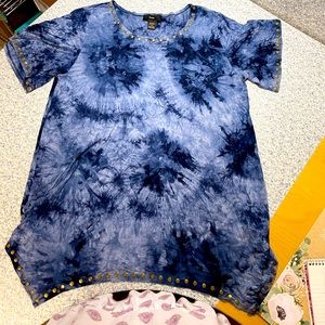 Rain Blue Tye Dyed Shark-bite Short Sleeve Top Size 2XL